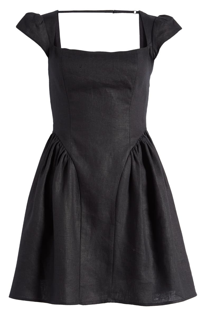 Reformation Oaklyn Cap Sleeve Linen Minidress, Alternate, color, Black