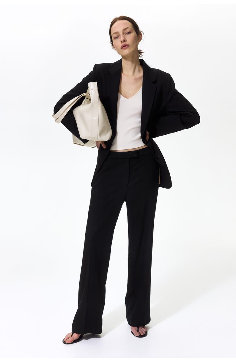 H&M Linen-blend Tailored Trousers, Alternate, color, Black