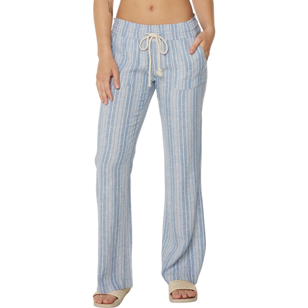Roxy Oceanside Stripe Linen Blend Pants In Riviera Solid