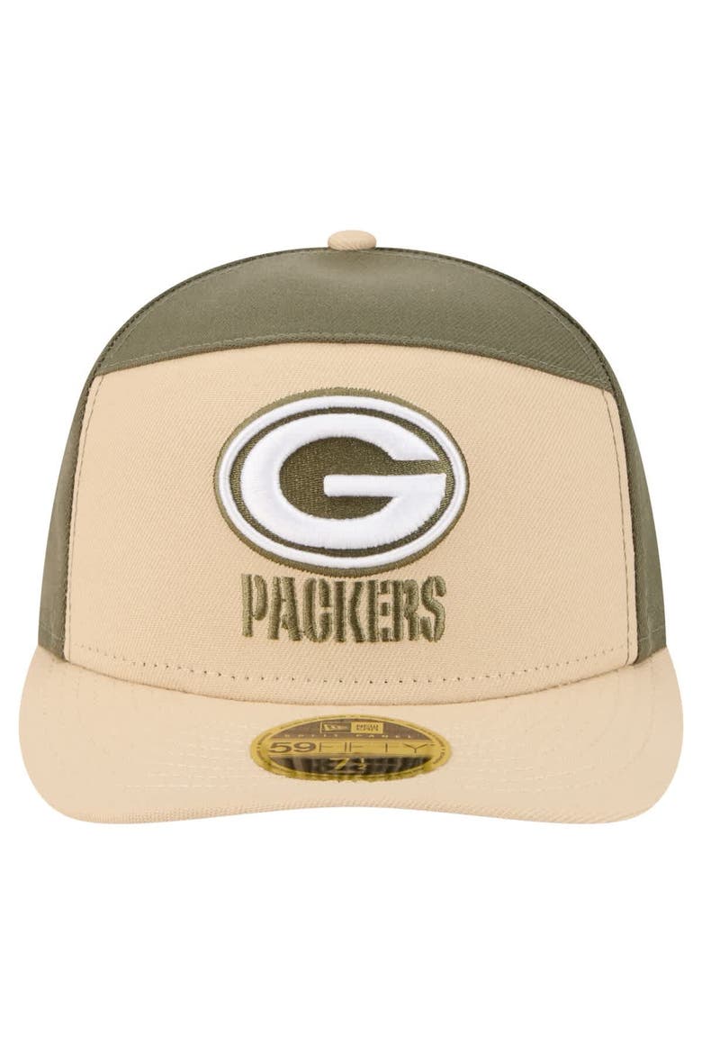 Men's New Era Light Beige/Olive Green Bay Packers Two-Tone Color Pack Split Panel 59FIFTY Fitted Hat, Alternate, color, Light Beige