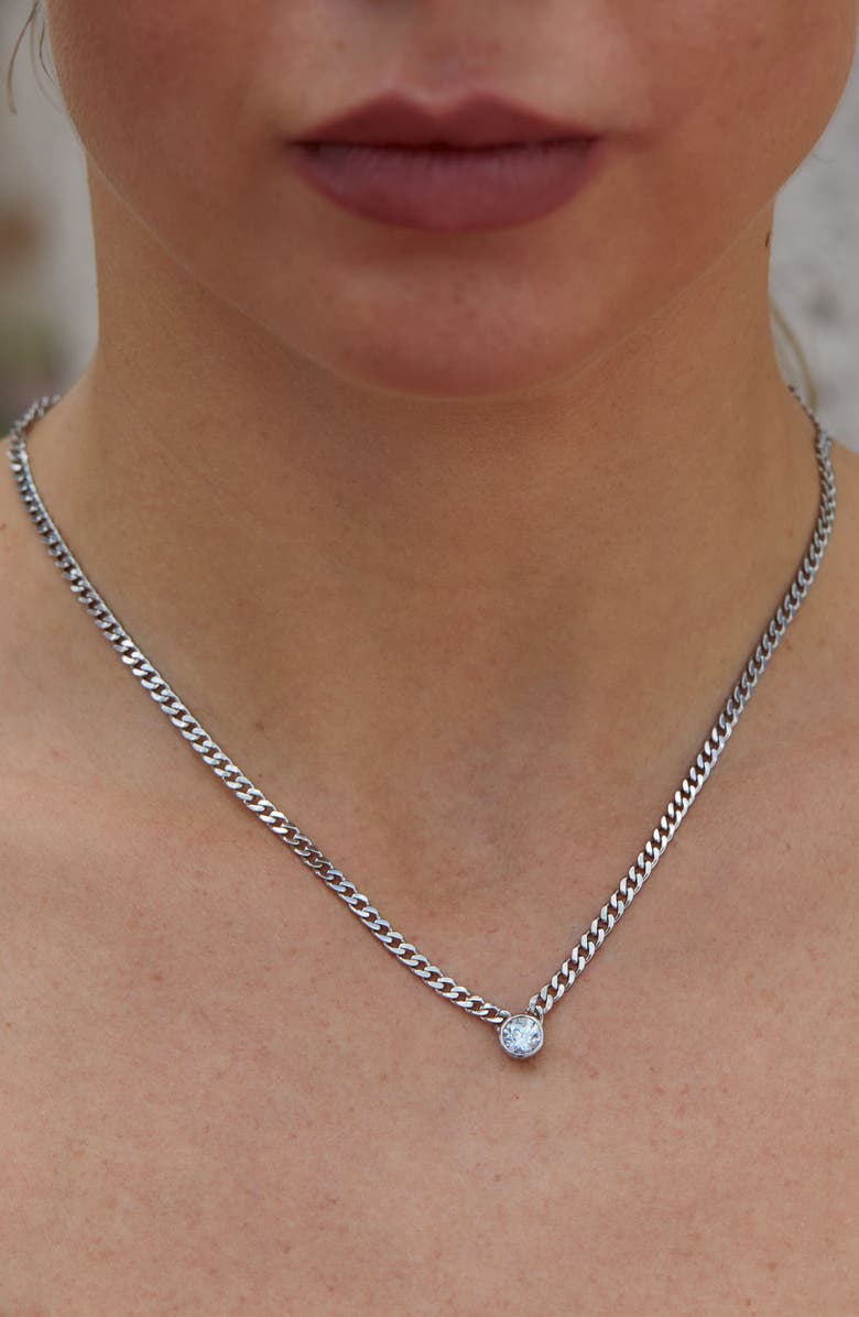 SAVVY CIE JEWELS Cuban Link Chain Solitaire CZ Necklace, Alternate, color, 