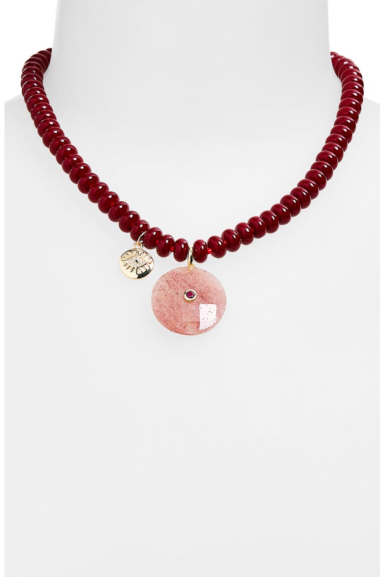 Circle Pendant Beaded Necklace, Alternate, color, BURGUNDY