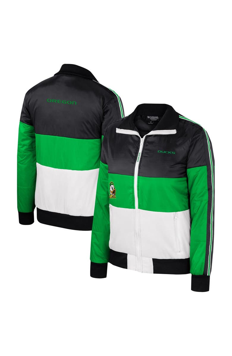 THE WILD COLLECTIVE Women's The Wild Collective  Green Oregon Ducks Color-Block Puffer Full-Zip Jacket, Main, color, Green