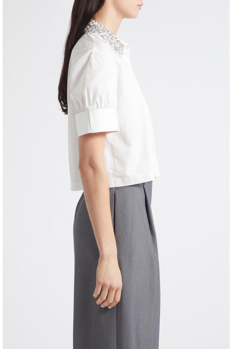 Zadie Rhinestone Collar Stretch Poplin Button-Up Shirt, Alternate, color, OPTIC