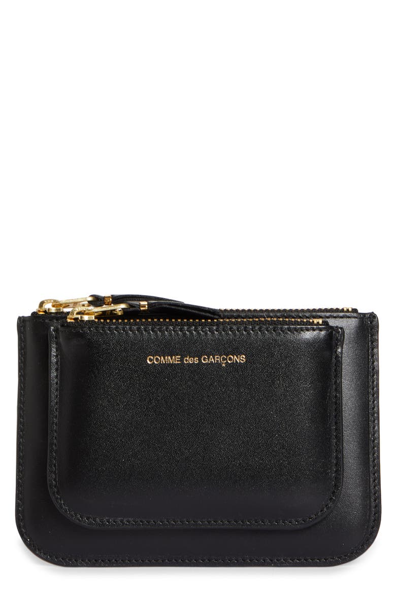 Outside Pocket Two-Compartment Leather Wallet, Main, color, BLACK