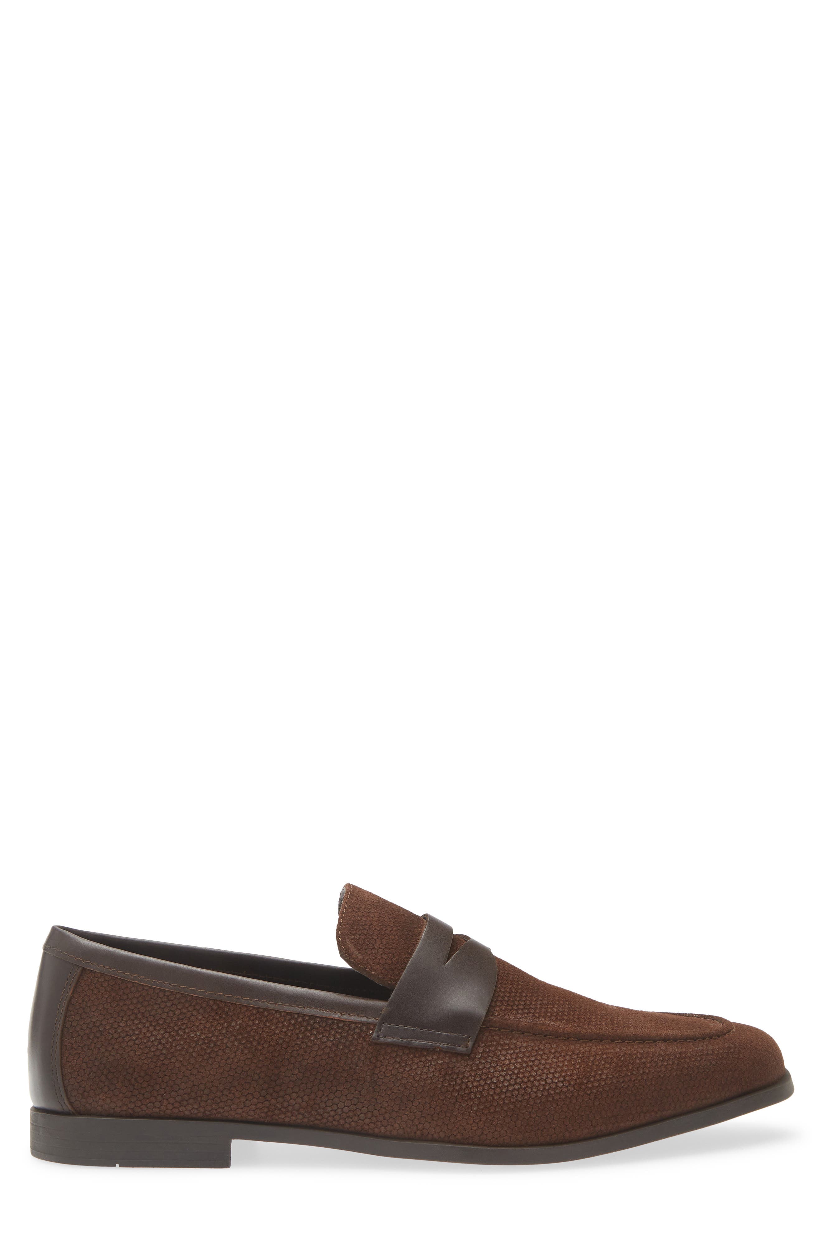 Pomona Penny Loafer, Alternate, color, DARK BROWN SUEDE