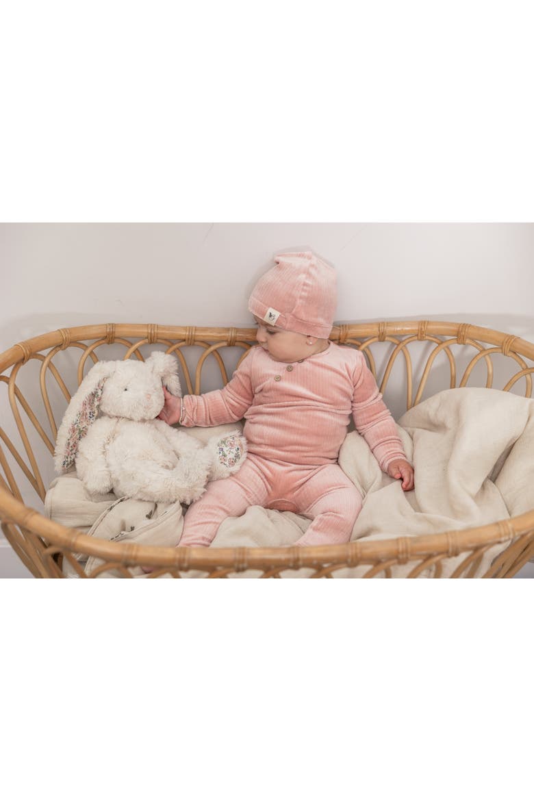 Velour Romper with Matching Hat, Alternate, color, Taupe