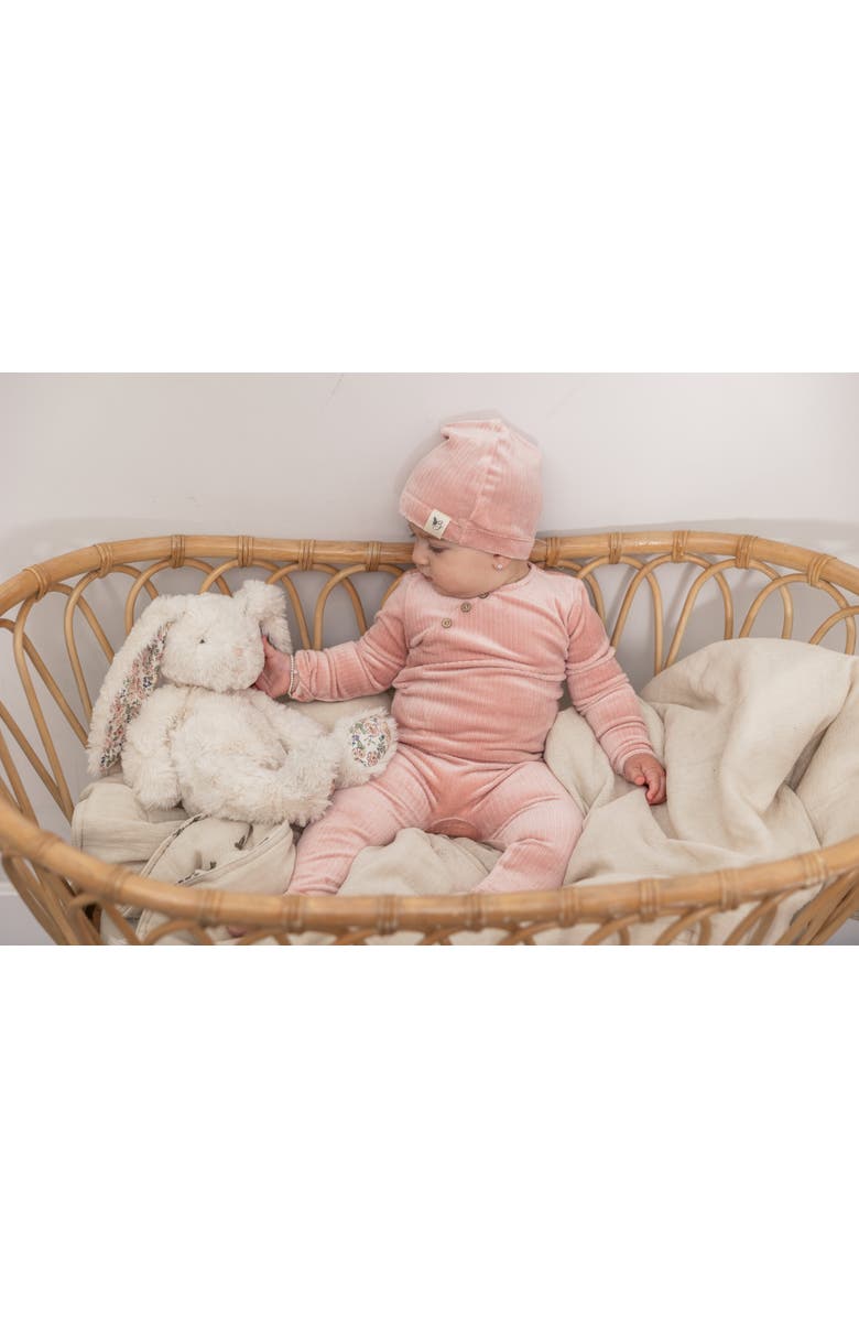 Bebe Bella Velour Romper with Matching Hat, Alternate, color, Taupe
