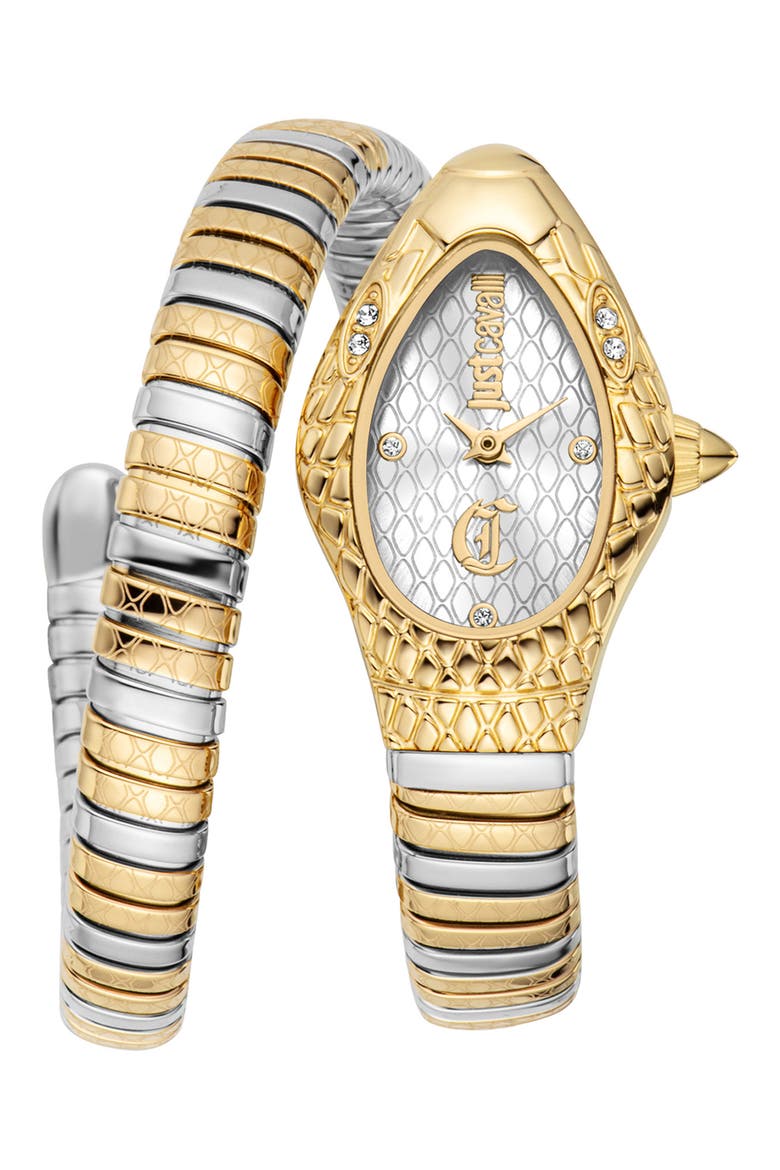 Snake Two-Tone Wraparound Bracelet Watch, 20mm x 34.5mm, Main, color, TWO TONE SILVER / GOLD