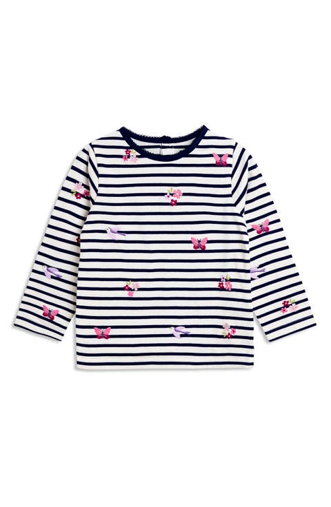 Embroidered Long Sleeve Cotton Top (Toddler & Little Kid)