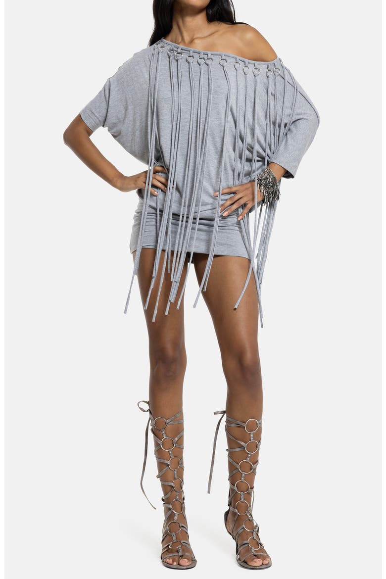 Ophidian Fringe Jersey Minidress, Alternate, color, STONE
