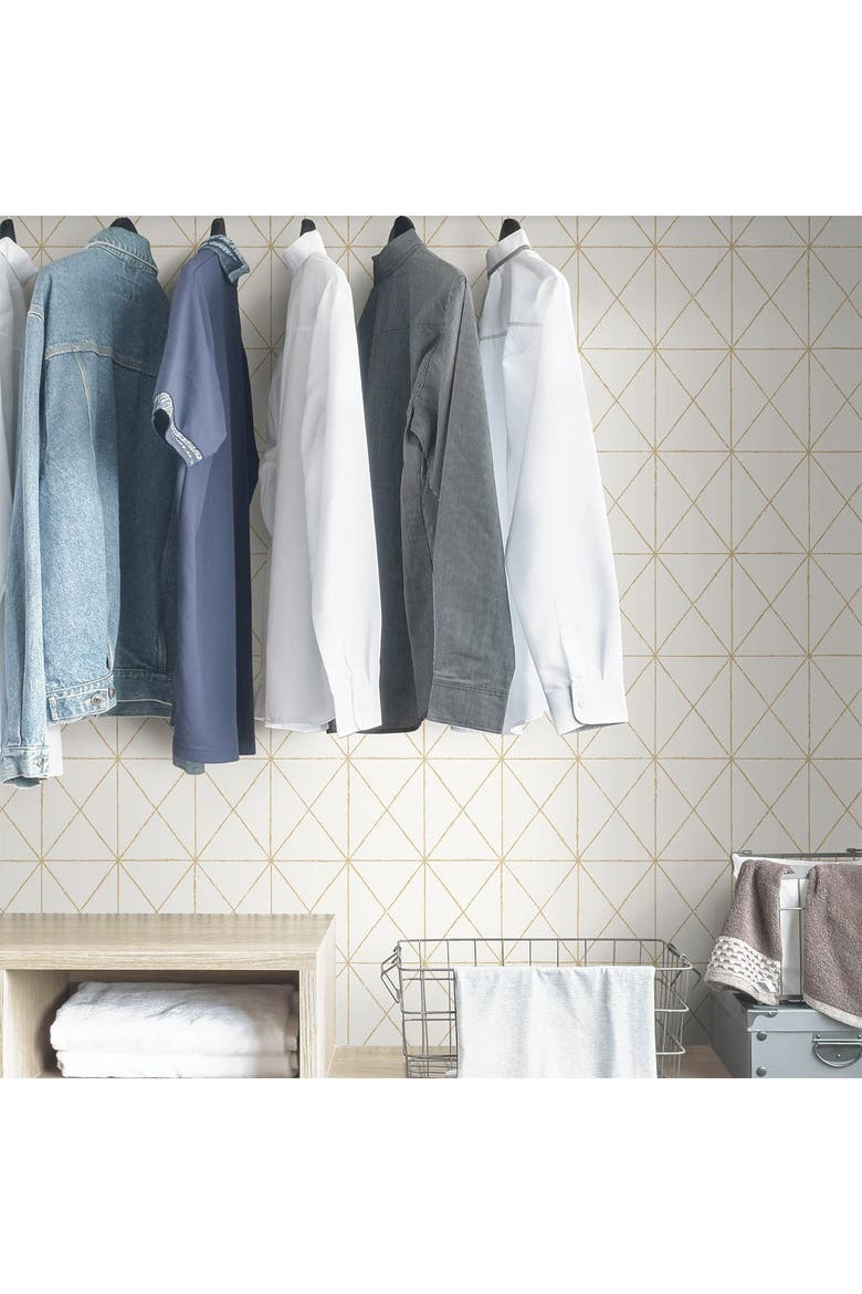 White & Gold Get In Line Peel & Stick Wallpaper, Alternate, color, WHITE