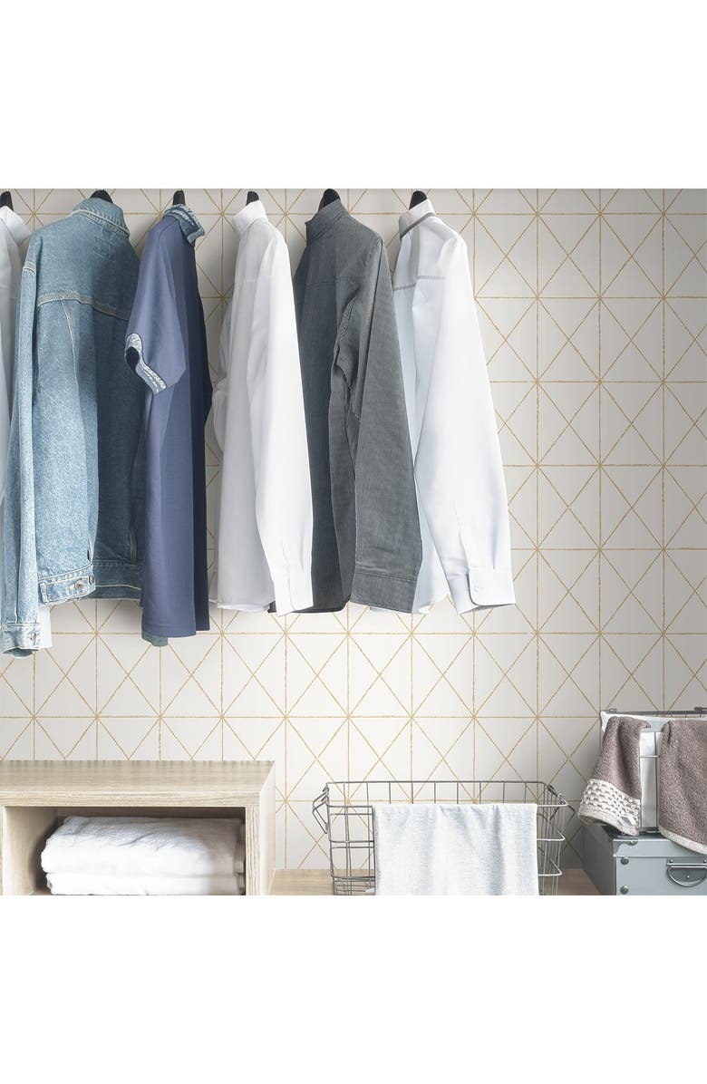 Wallpops White & Gold Get In Line Peel & Stick Wallpaper, Alternate, color, White