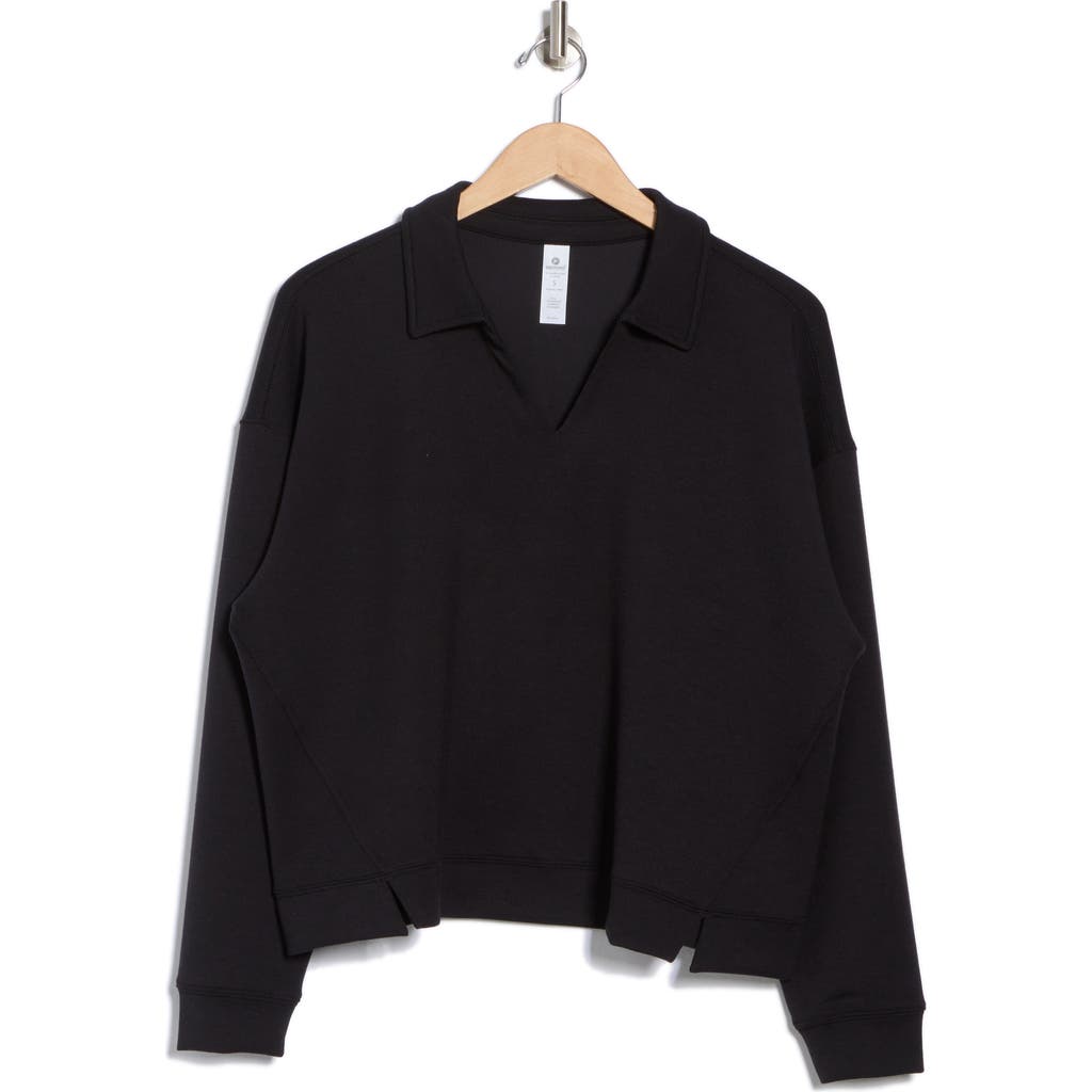 90 Degree By Reflex Off Court Oversize Scuba Polo Sweatshirt In Black