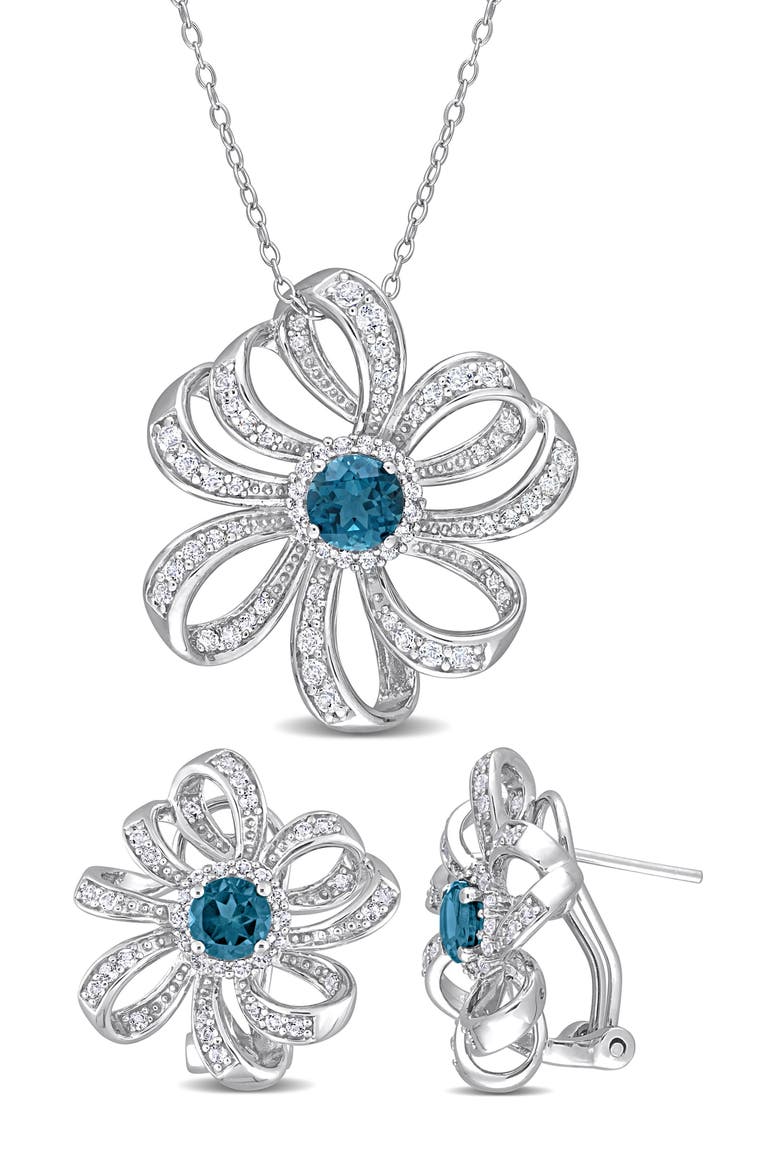 London Blue Topaz & White Topaz Statement Stud Earrings, Main, color, BLUE