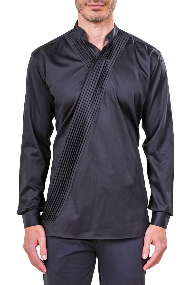 Kymono Asymmetric Pleat Button-Up Shirt, Alternate, color, BLACK