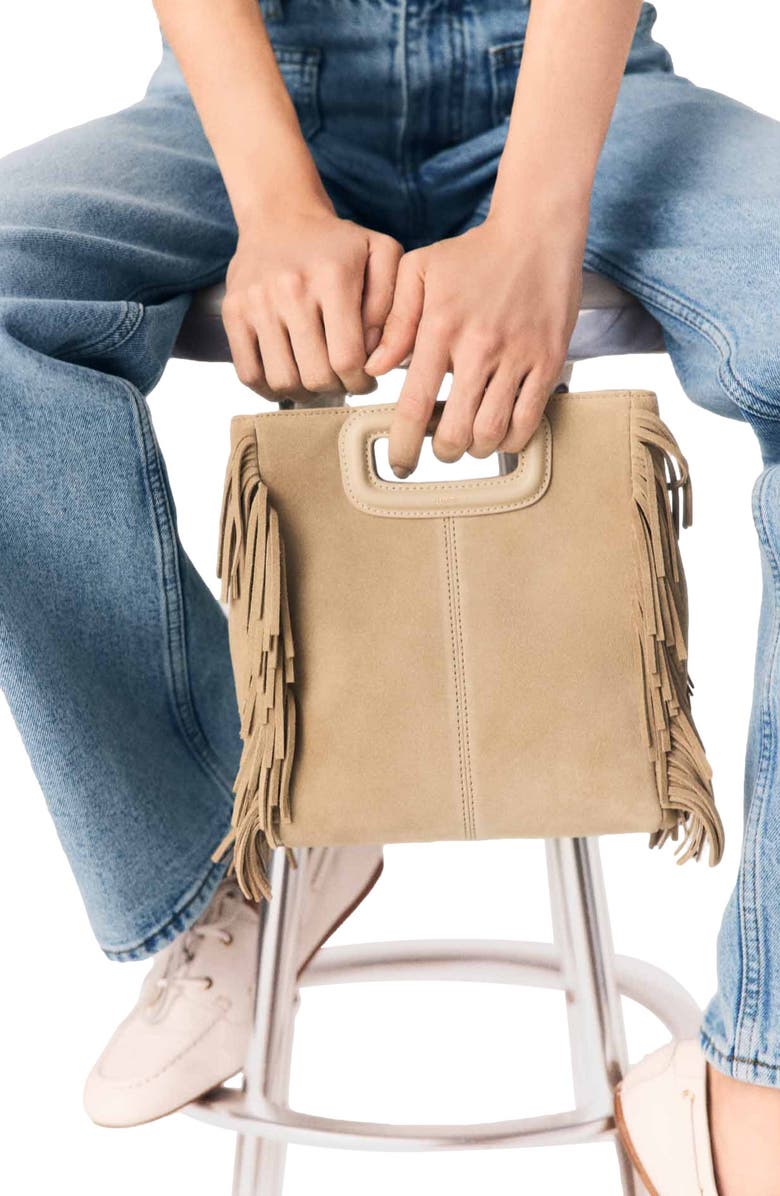 maje Suede leather M bag, Alternate, color, Cappucino