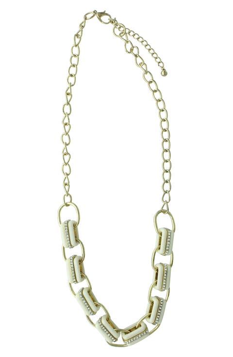 14K Gold Plated Crystal Edged Link Necklace