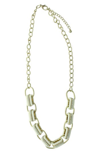Olivia Welles 14k Gold Plated Crystal Edged Link Necklace In Gray