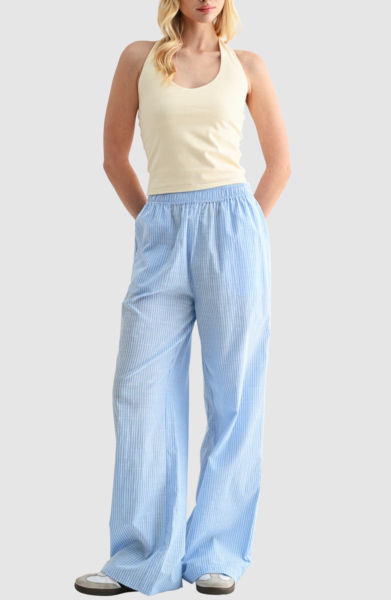 Lush Stripe Wide Leg Pull-On Pants, Alternate, color, Light Blue