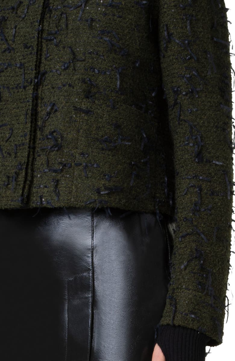 Akris Bea Sequin Bouclé Short Jacket, Alternate, color, Kale Green