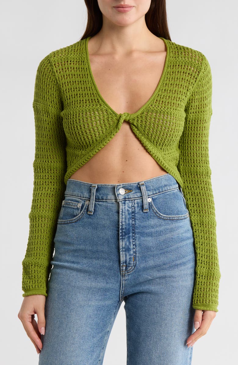 WISHLIST Twist Front Open Knit Cardigan, Main, color, Avocado