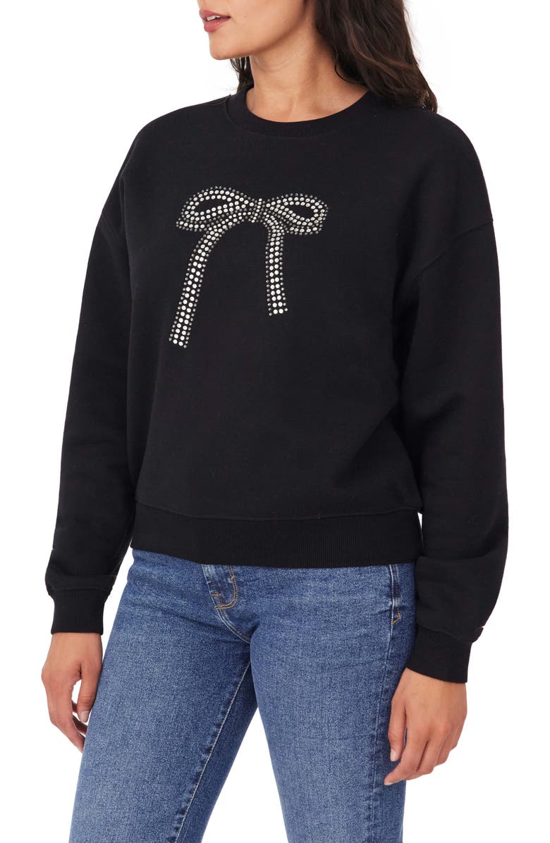 Kensie Bow Embellished Sweatshirt & Scrunchie Set, Alternate, color, Jet Black Bow