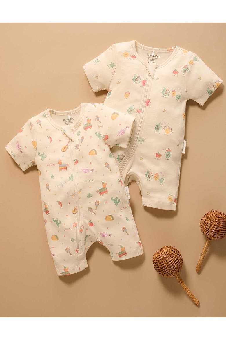 2 Pack Short Sleeve Zip Romper Pinata, Alternate, color, Pinata Print