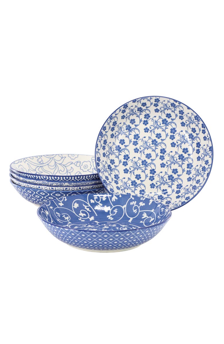 Elama Aurora 6 Piece Assorted Porcelain Bowl Set, Main, color, Blue