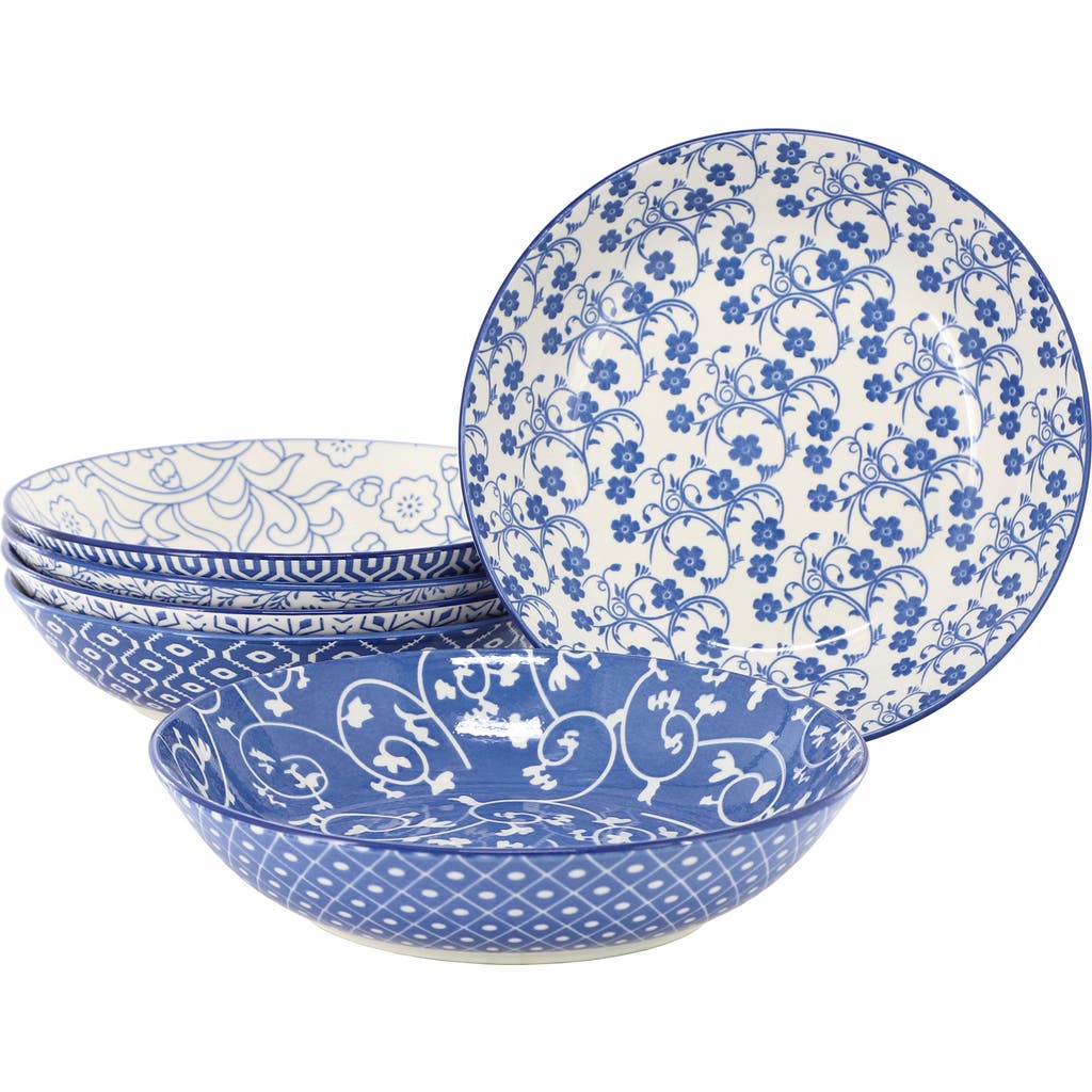 Elama Aurora 6 Piece Assorted Porcelain Bowl Set In Blue