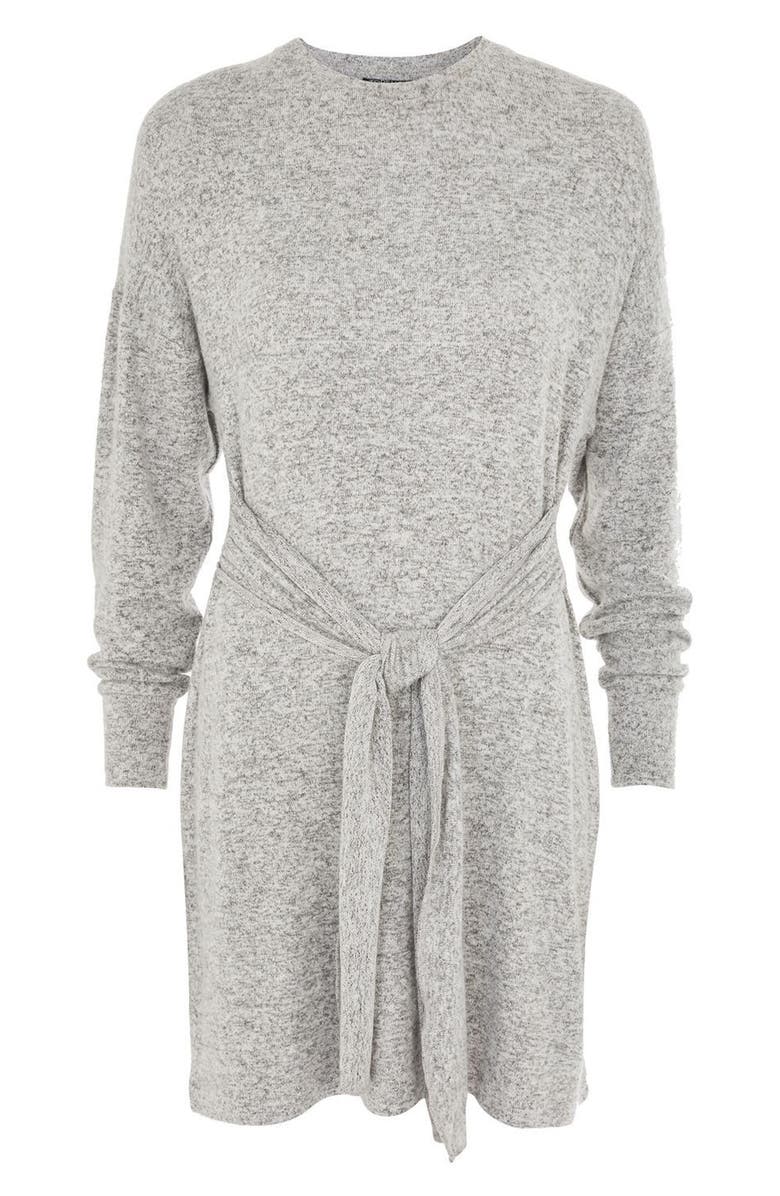 Topshop Tie Front Sweater Dress, Alternate, color,