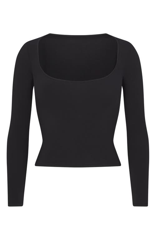 Skims Smooth Layers Square Neck Long Sleeve Top In Soot