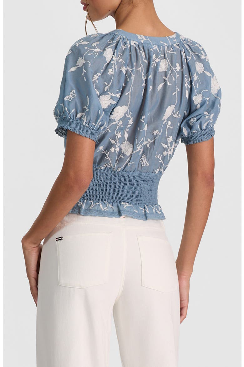Kathryn Lace & Embroidered Crop Top, Alternate, color, DEEP DENIM BLUE/ OFF WHITE
