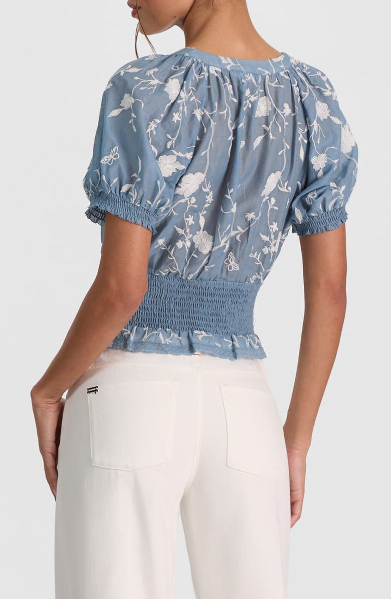 Alice + Olivia Kathryn Lace & Embroidered Crop Top, Alternate, color, Deep Denim Blue/ Off White
