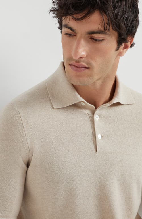 Brunello Cucinelli Cashmere Long-sleeve Polo Sweater In Neutral