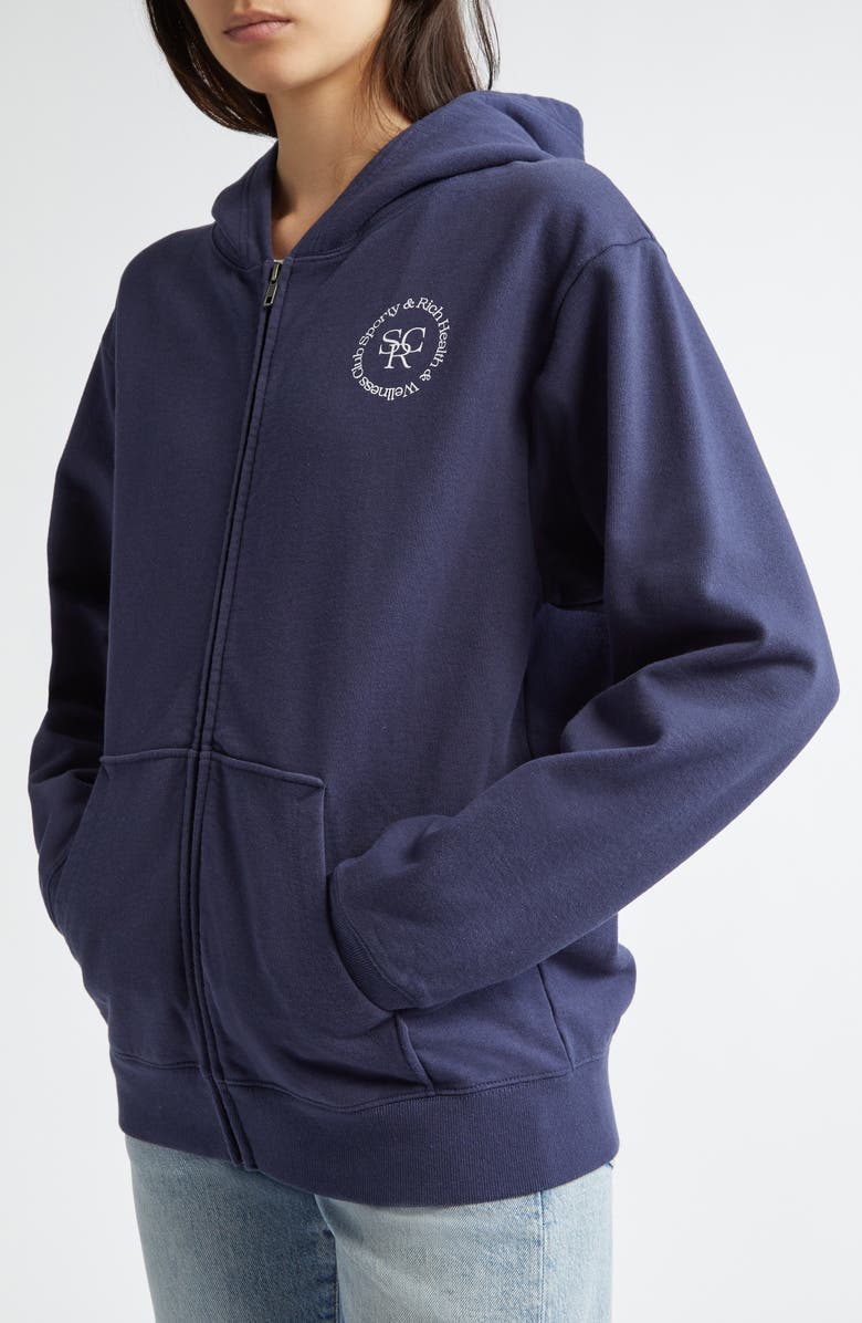 Sporty & Rich Wellness Club Cotton Graphic Zip-Up Hoodie, Alternate, color, 
