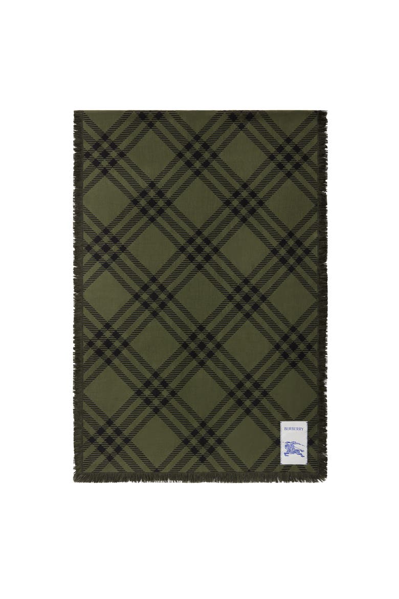 Wide Check Wool Silk Scarf, Main, color, Shrub green/black