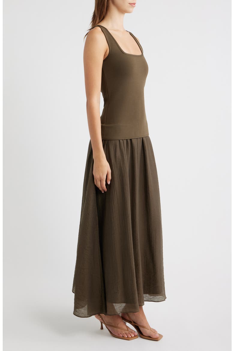 Square Neck Sleeveless Midi Dress, Alternate, color, OLIVE