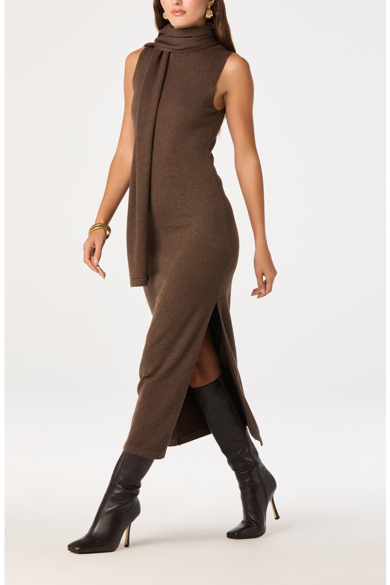 Shyanne Sleeveless Scarf Detail Midi Sweater Dress, Alternate, color, BROWN