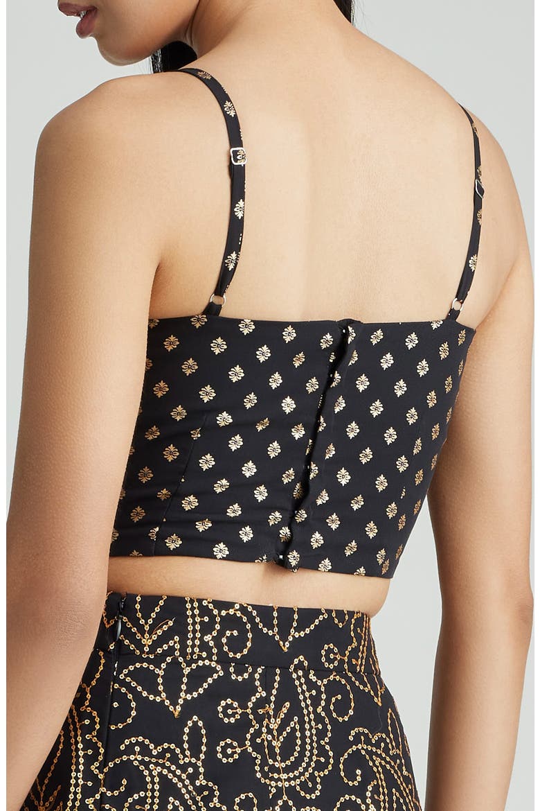 Eva Brocade Silk Crop Top, Alternate, color, BLACK