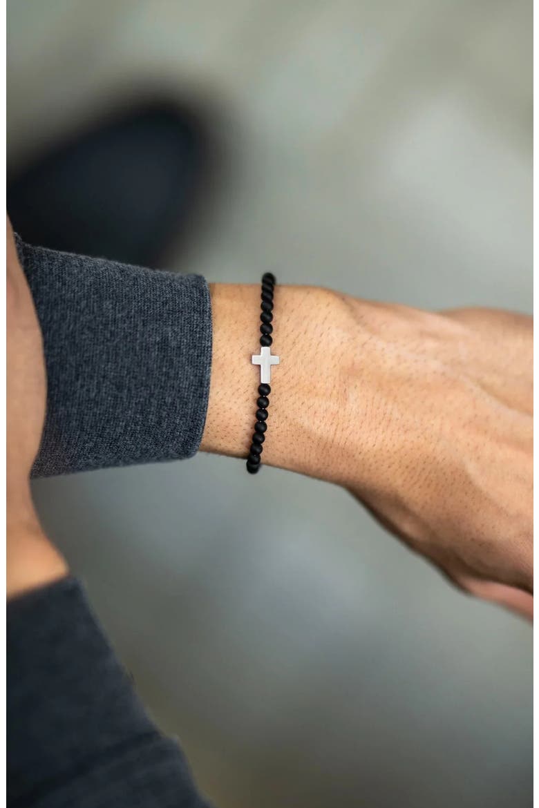 Onyx Bead Cross Bracelet, Alternate, color, BLACK