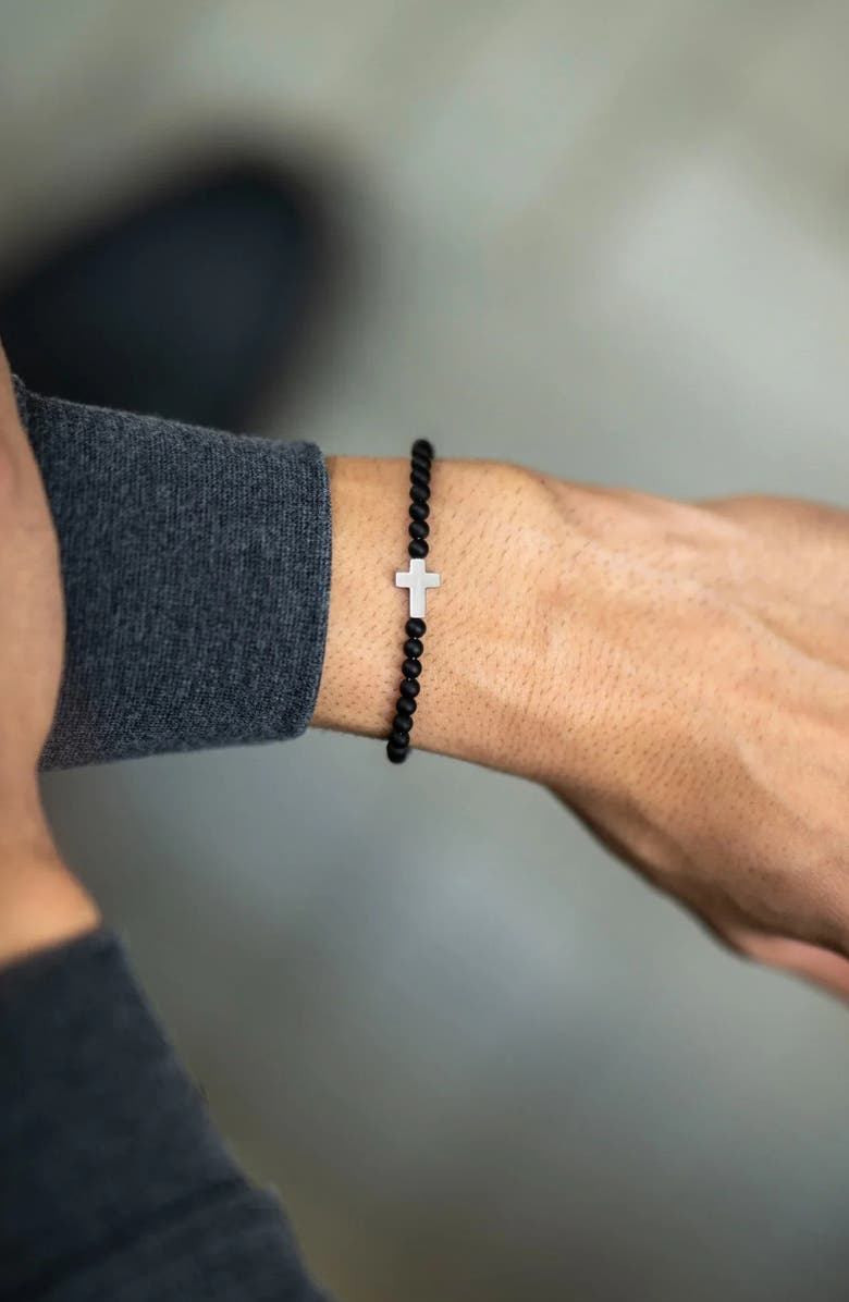 Vincero Onyx Bead Cross Bracelet, Alternate, color,
