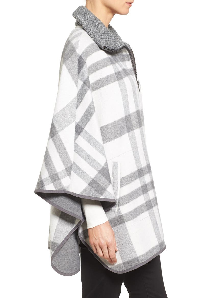 Zip Front Plaid Cape, Alternate, color, IVORY/ GREY