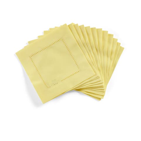 Cotton Linen Hemstitch Cocktail Napkins Set of 12, 6 x 6 Inch for Dining Table, Holiday and Everyday Table Decor