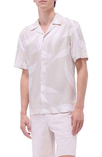 Bugatchi Jackson Leaf Print Lyocell Camp Shirt In Multi