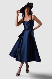 Coast Lisa Twill Volume Belted Midi Dress