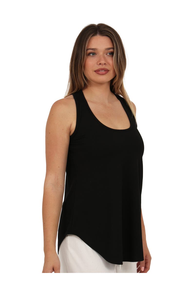 24seven Comfort Apparel Womens Basic Ribbed Knit Sleeveless Scoop Neck Long Flared Tank Top, Alternate, color, Black