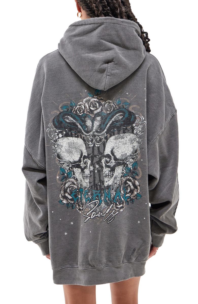BDG Urban Outfitters Skull Oversize Graphic Hoodie Minidress, Alternate, color, 