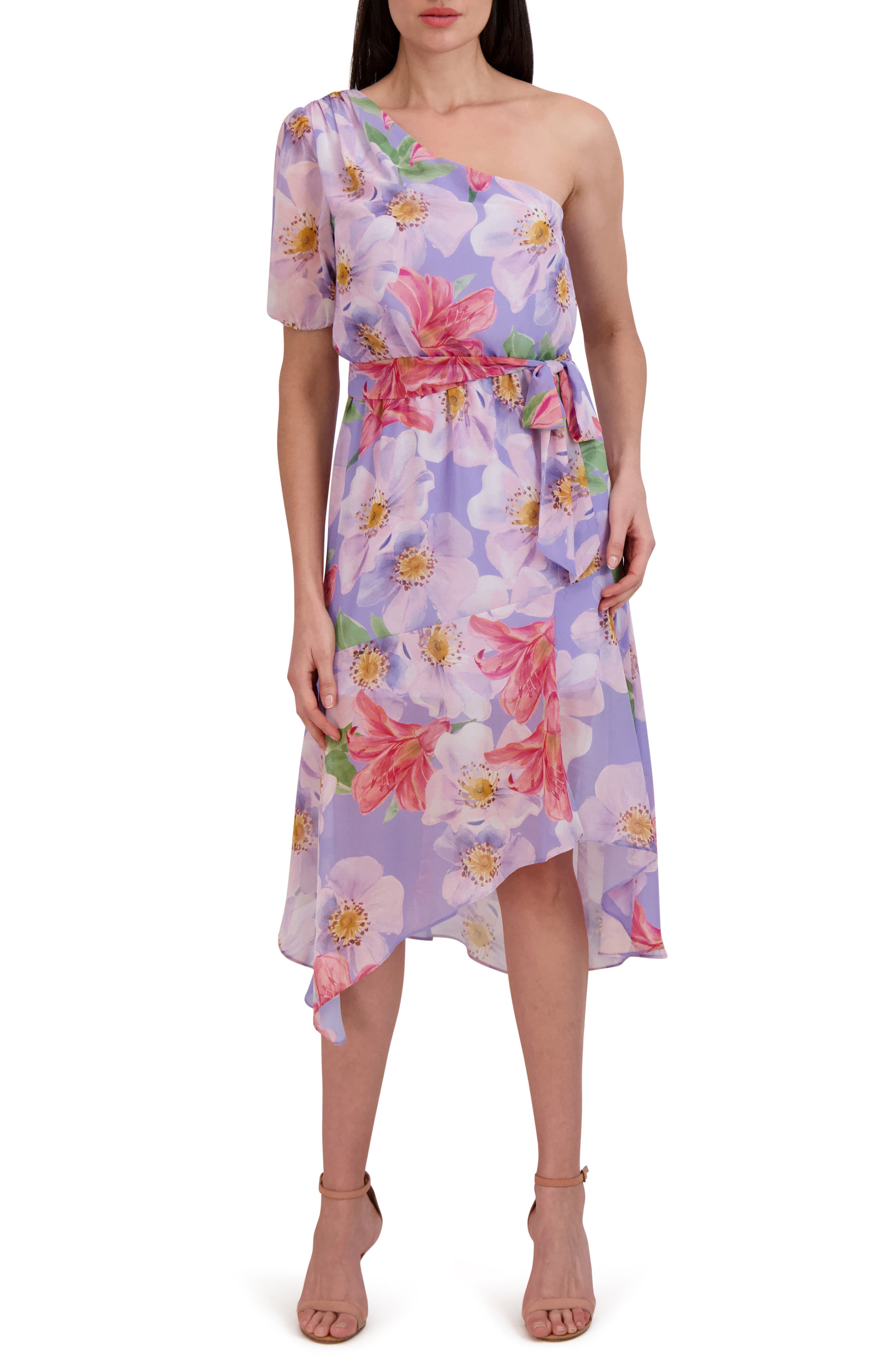 Julia Jordan Floral One-Shoulder Asymmetric Hem Dress