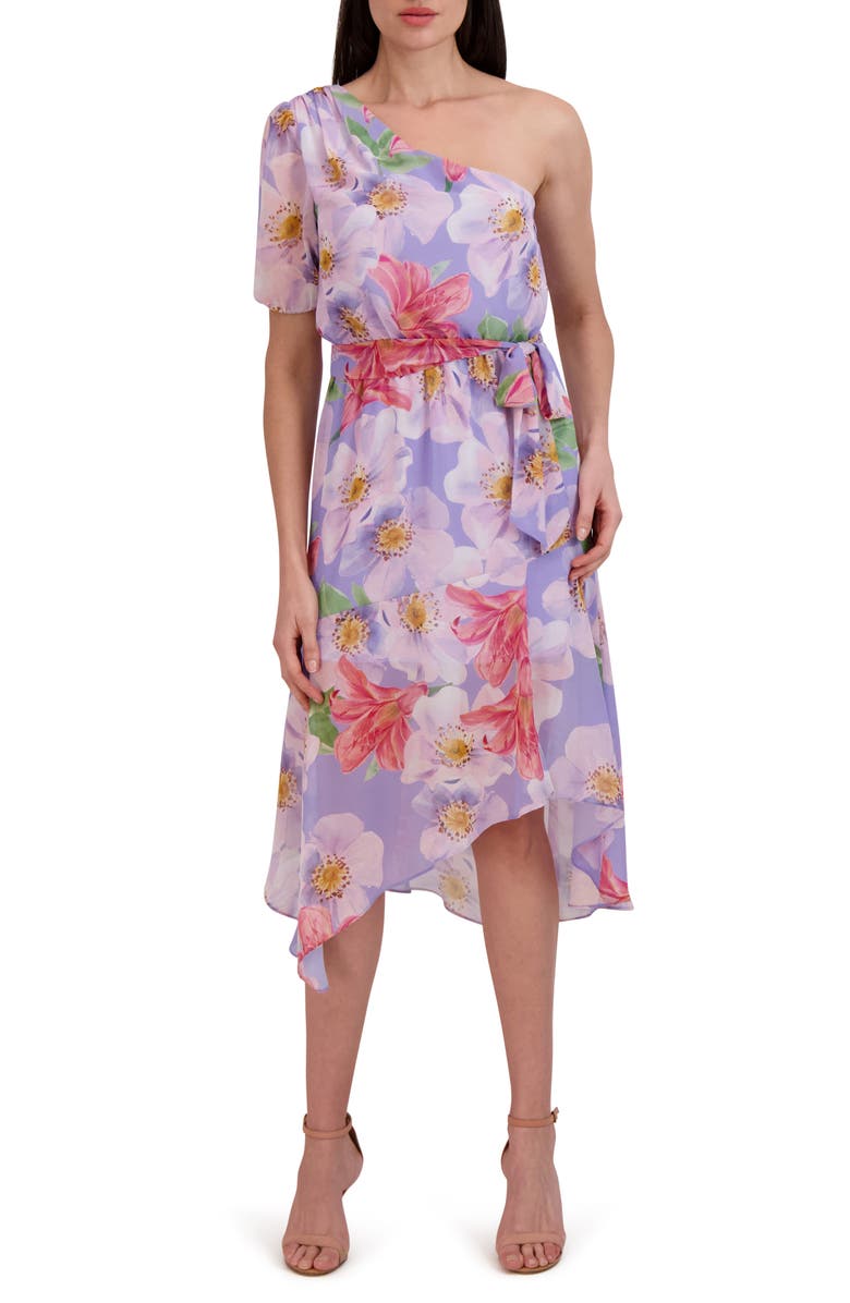 Julia Jordan Floral One-Shoulder Asymmetric Hem Dress, Main, color, Lilac/Multi